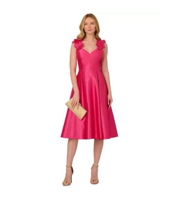 Adrianna Papell Dresses & Skirts - Adrianna Papell NWT Sz 4 3D FLORAL STRAP MIDI DRESS Electric Pink AP1E211949
